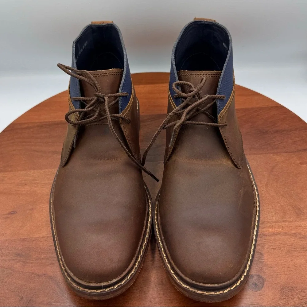 Cole‎ Haan Mens Colton Leather Chukka Boots Brown Blue Size 8.5 Classic Preppy